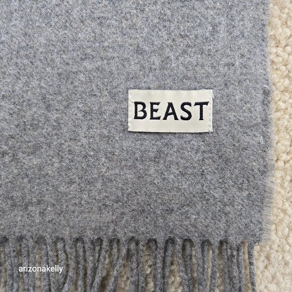 NWOT Beast Wool Scarf Grey Fringed Thick Oversized - Picture 2 of 10